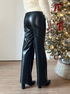 Pantalone Wide in Similpelle Noir | Nuluxe Shop