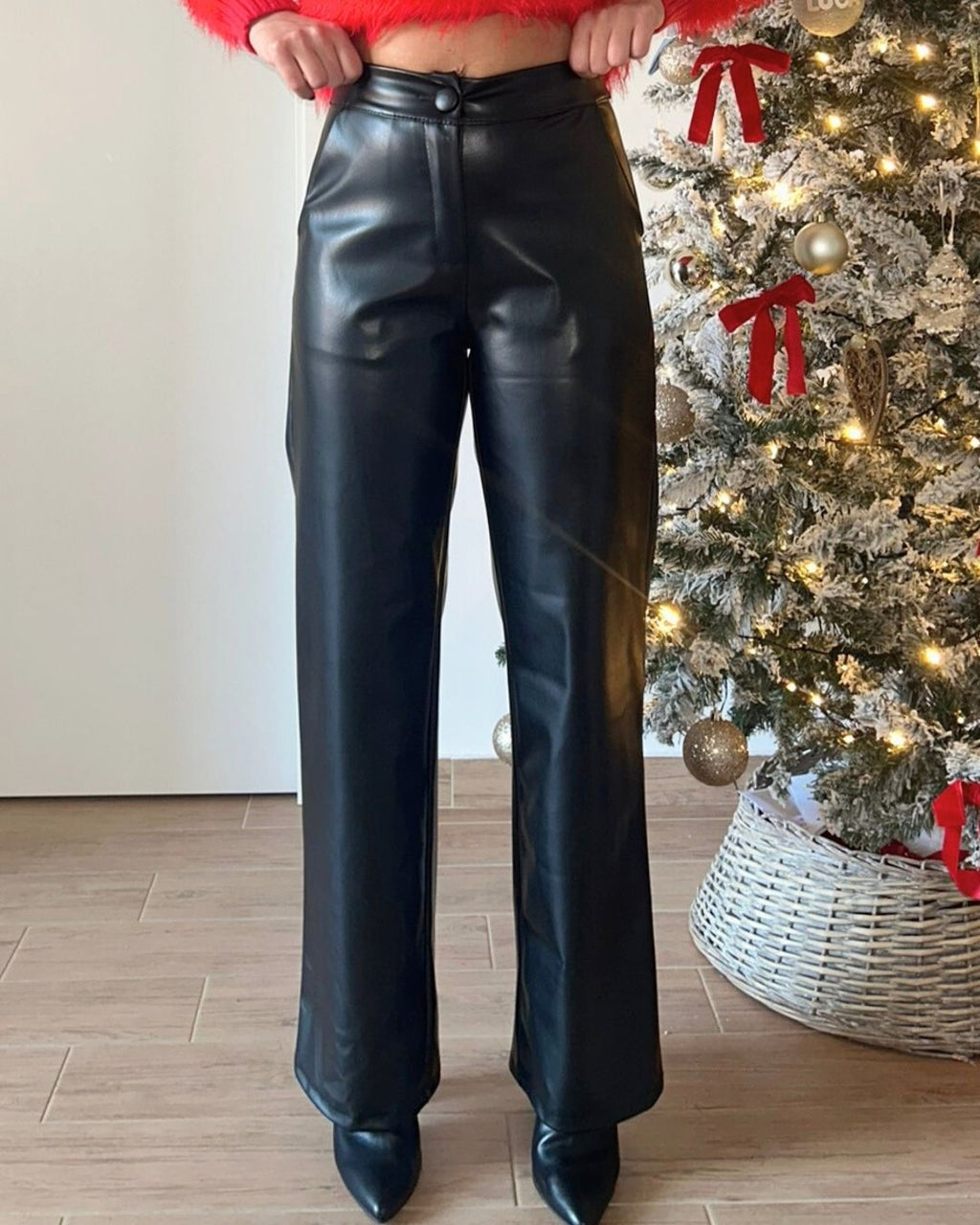 Pantalone Wide in Similpelle Noir | Nuluxe Shop