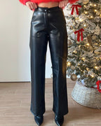 Pantalone Wide in Similpelle Noir | Nuluxe Shop